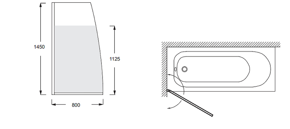 Шторка для ванны распашная Jacob Delafon Serenity 80х145 цвет профиля черный (E4933-BL)