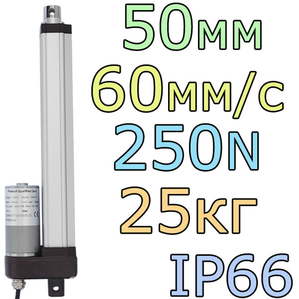 Актуатор линейный IP66 12V-50мм-60мм/с-25кг