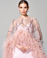 Кейп с вышивкой ручной работы и премиальными перьями страуса