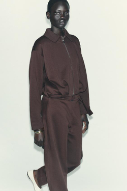 ZARA БРЮКИ ИЗ ФЛИСА С РЕМНЕМ, ШОКОЛАДНЫЙ