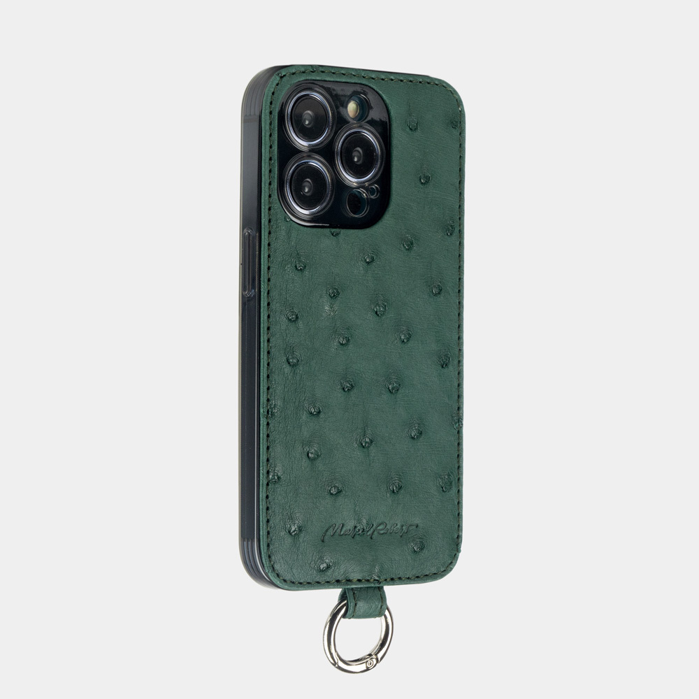 Чехол для iPhone 14 Pro из кожи страуса, зеленого цвета