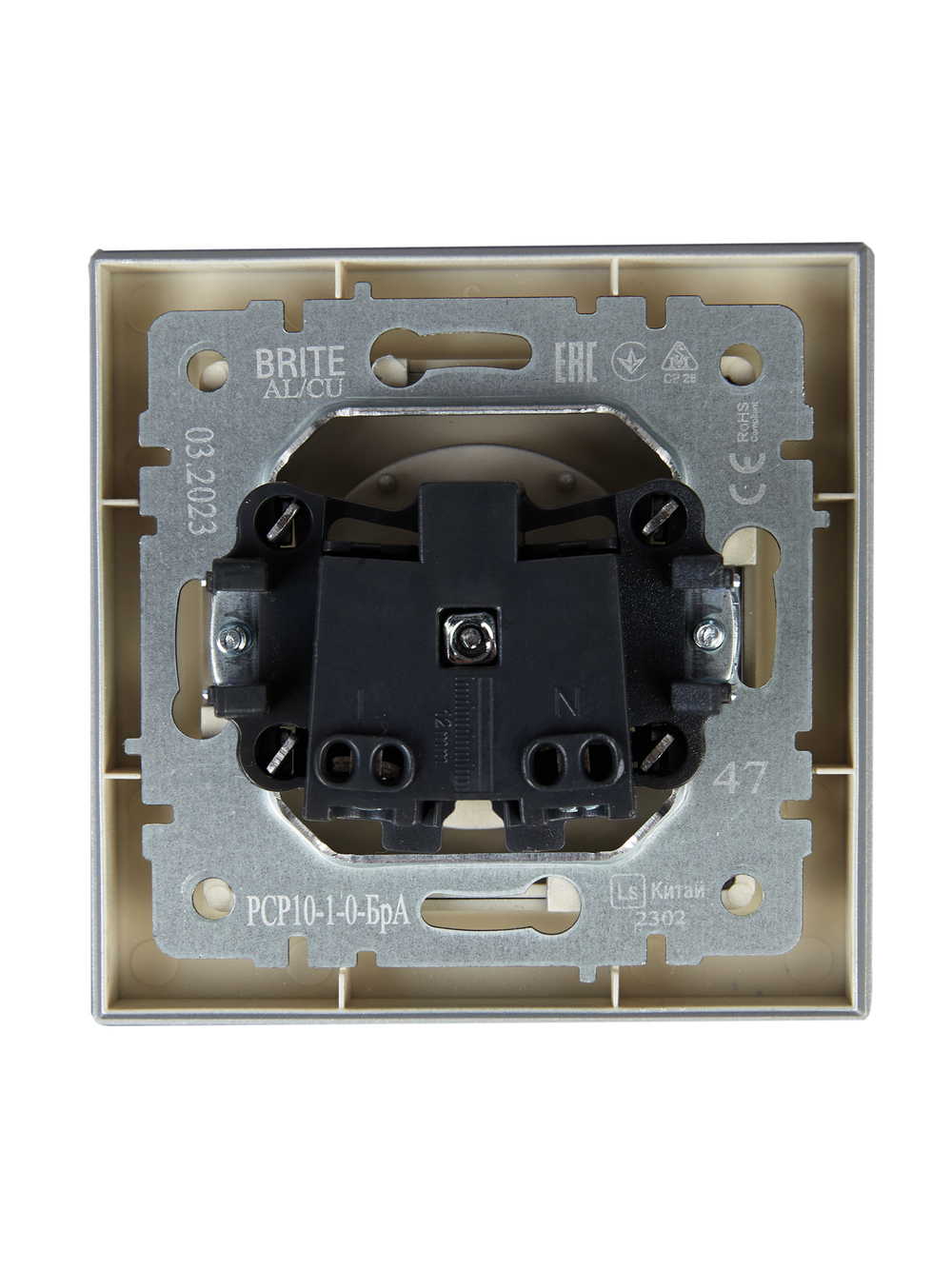 BRITE Розетка 1-местная без заземления без защитных шторок 10А в сб. РСР10-1-0-БрА алюминий IEK