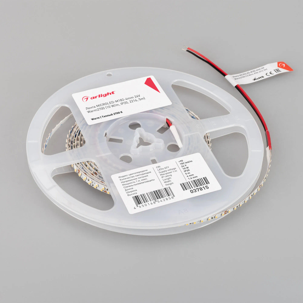 Светодиодная лента MICROLED-M182-4mm 24V Warm2700 (10 W/m, IP20, 2216, 5m) (Arlight, узкая) 037815