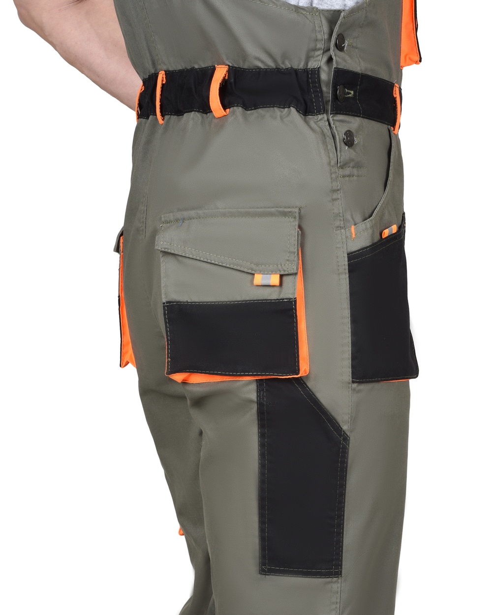 Костюм "Стрейч" куртка п/к оливковый с оранжевым и черным