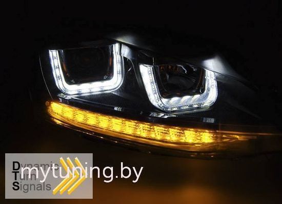 Передние фары U-Type для Volkswagen Golf VII (12-17) Black Silver