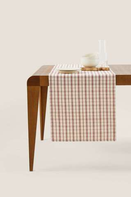 ZARA HOME ДОРОЖКА ДЛЯ СТОЛА ИЗ ХЛОПКА В КЛЕТКУ, ГРАНАТОВЫЙ