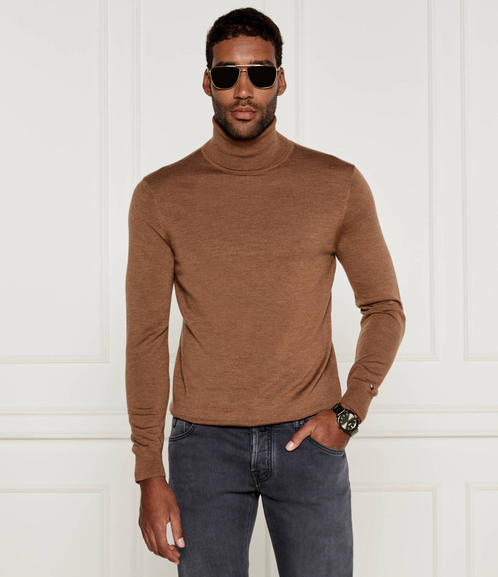 Хлопковый гольф Tommy Hilfiger - коричневый(MW0MW36537)