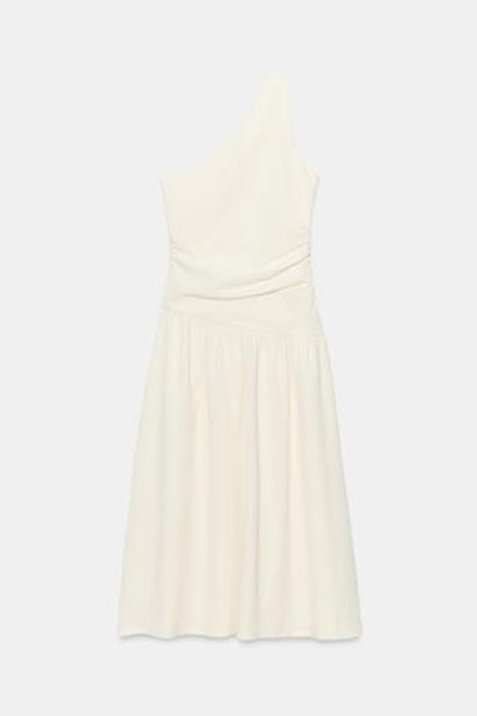 ZARA ПЛАТЬЕ АСИММЕТРИЧНОГО КРОЯ, ЭКРЮ