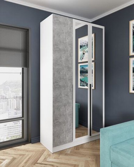 Шкаф распашной Мадрид, с зеркалом, 1,2м, белый/ателье светлое