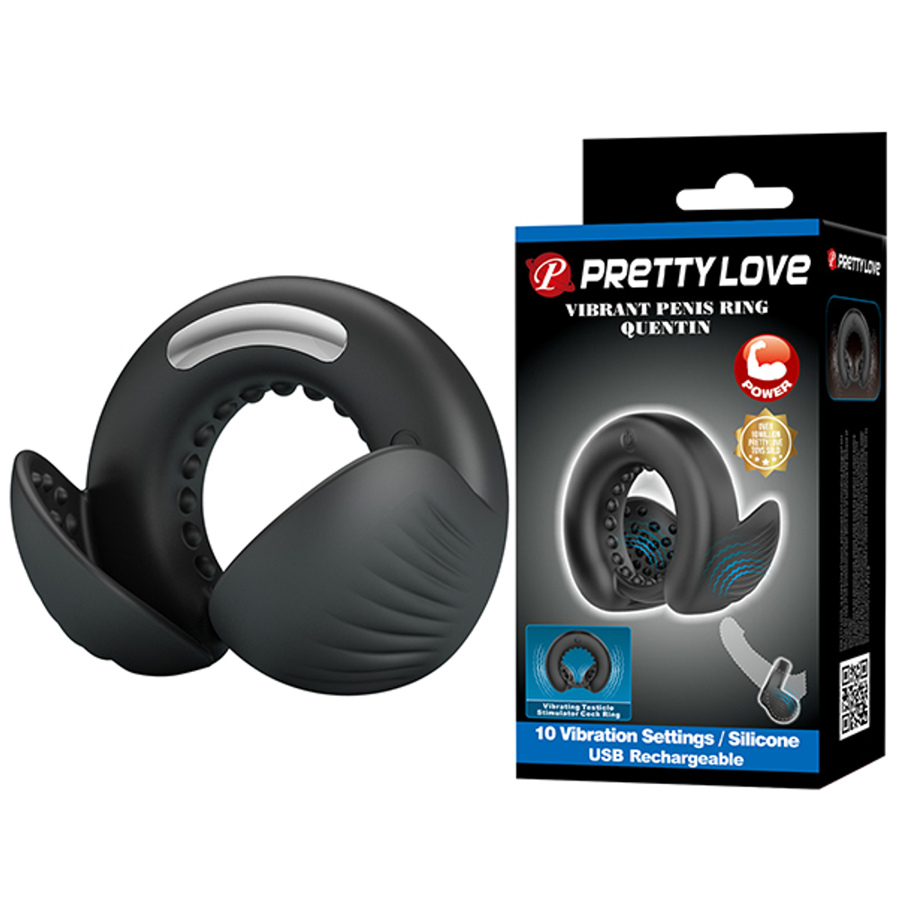 Черное эрекционное виброкольцо Pretty Love Quentin Vibrating Silicone Cock Ring BI-210312Z