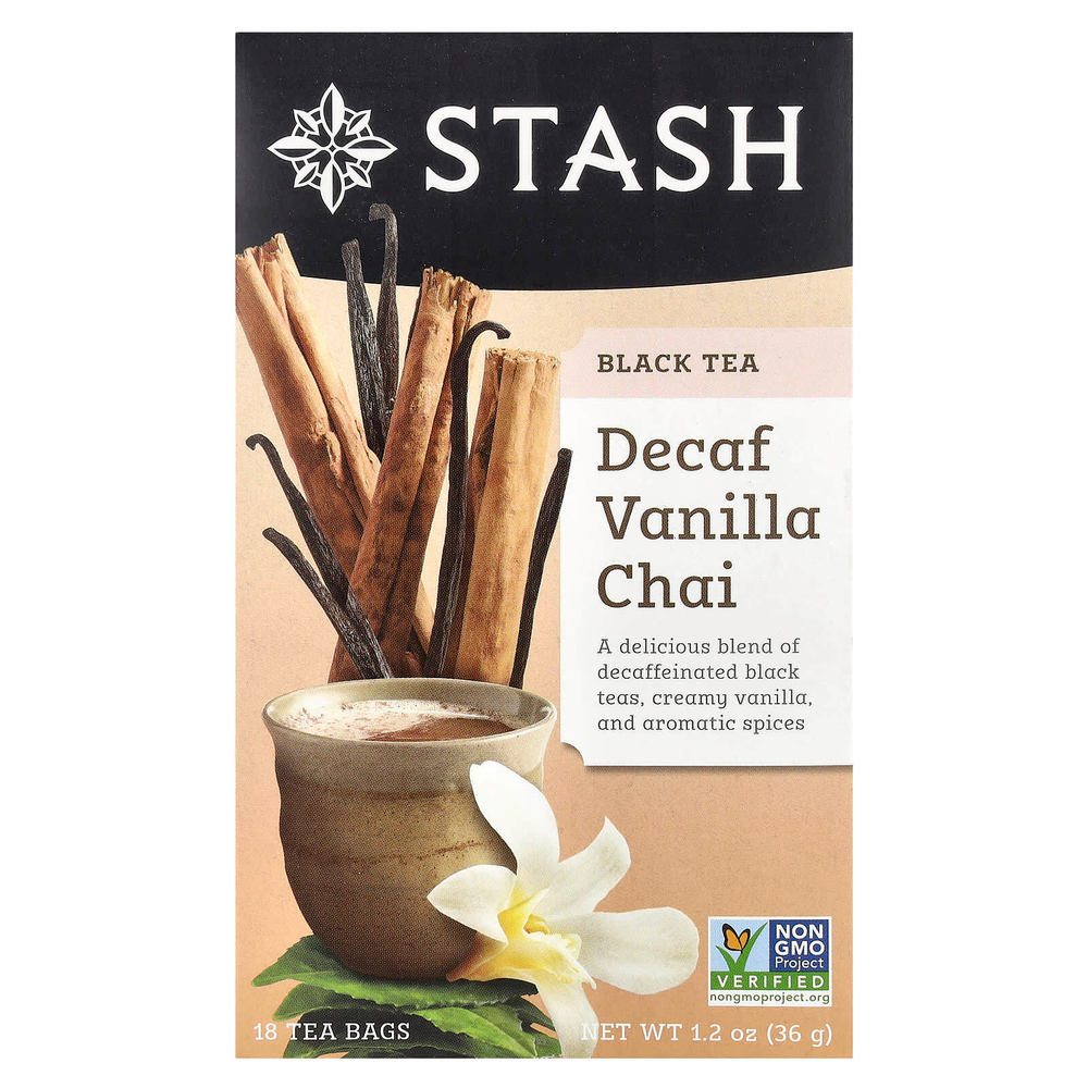 Stash Tea, черный чай, ванильный чай, без кофеина, 18 чайных пакетиков, 36 г (1,2 унции)
