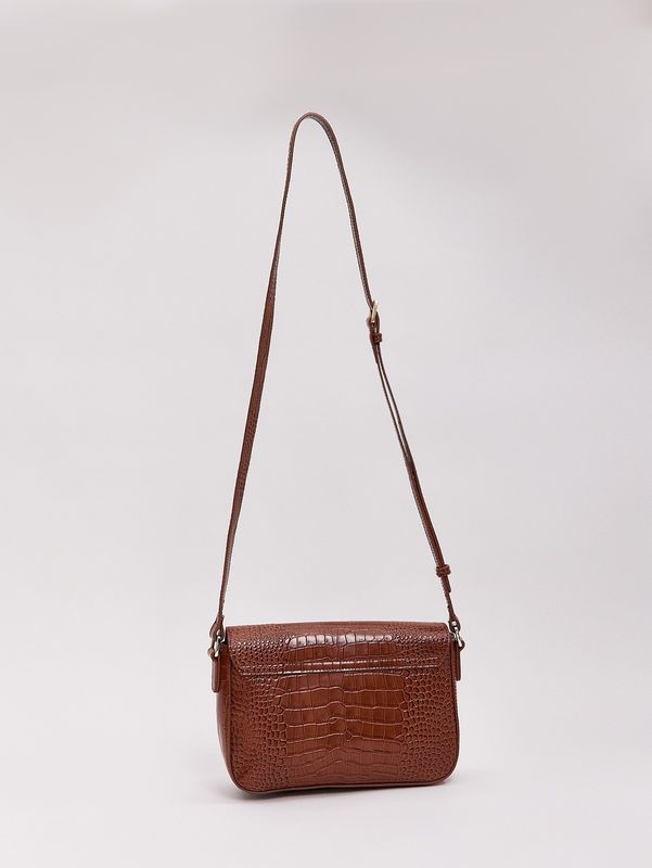 Сумка из кожи с тиснением под крокодила, коричневый