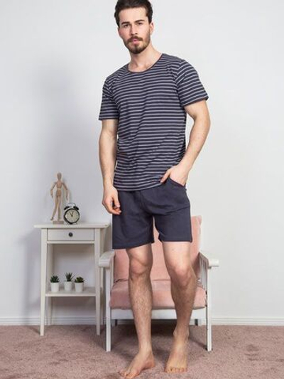 Мужской комплект с футболкой в полоску (Размер: XXL) (Цвет: темно-серый)