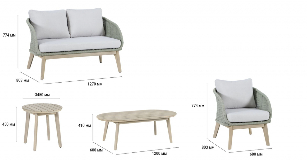 Комплект плетеной лаунж-мебели на 4 персоны Tagliamento Madrague, светлый тик, бежевый