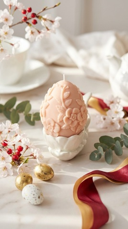 Свеча яйцо пасхальное с цветами розовое