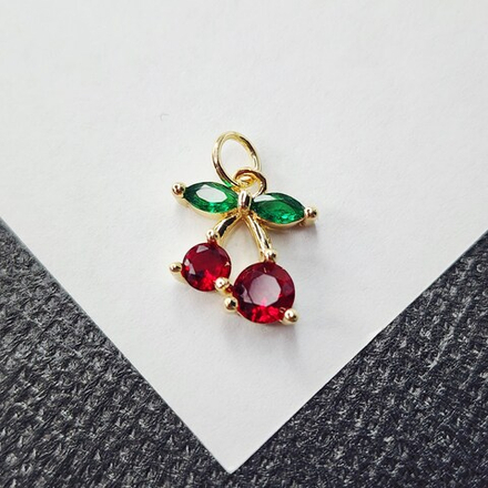 Подвеска вишня, позолота, фианиты, размер 16мм, люкс фурнитура