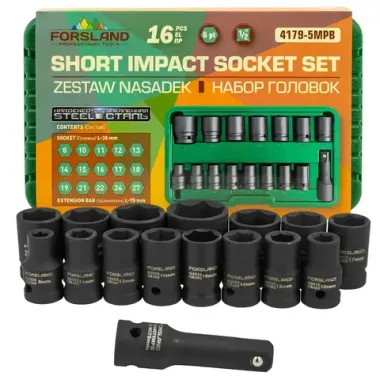 Набор головок ударных 16пр. 1/2''6pt Forsland Forsland-4179-5MPB
