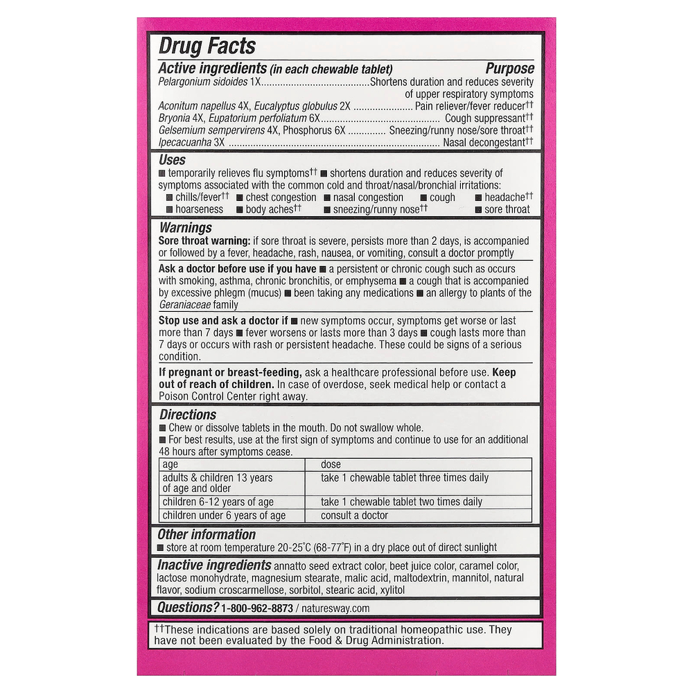 Nature's Way, Umcka, жевательные таблетки для облегчения симптомов простуды и гриппа, для детей от 6 лет, с ягодным вкусом, 20 таблеток