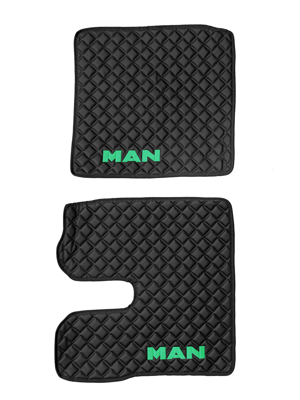 Ковры MAN TGX (автомат, механика) (экокожа, черный, черный кант, зеленая вышивка)