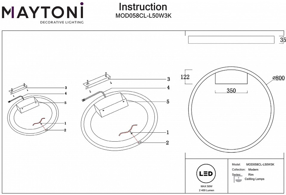 Накладной светильник Maytoni Rim MOD058CL-L50W3K