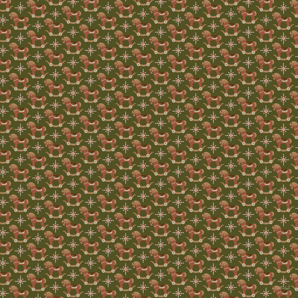 Шаль 120*120см, ЛОШАДКИ на зелёном