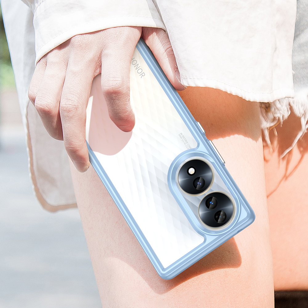 Чехол двухкомпонентный с усиленными рамками синего цвета для смартфона Honor 70 5G, мягкий отклик кнопок