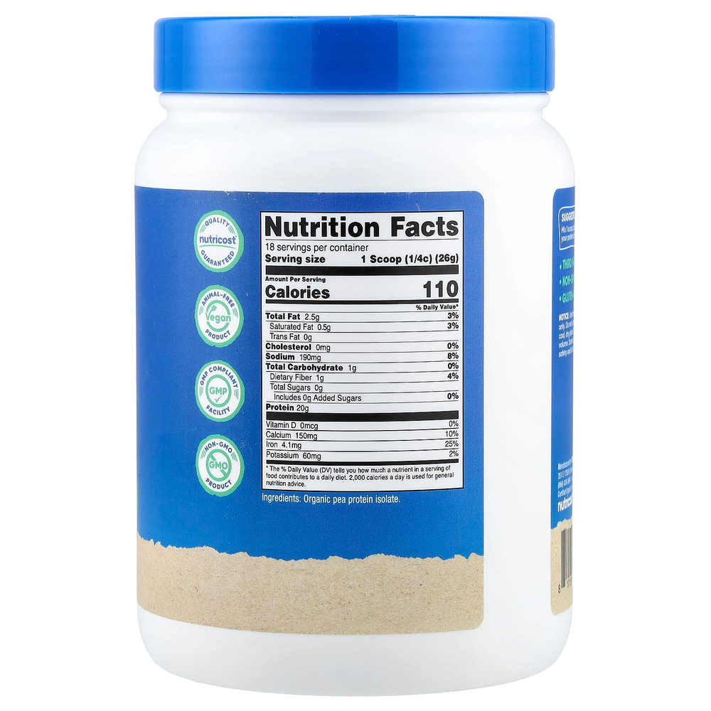 Nutricost, органический гороховый протеин, без добавок, 454 г (1 фунт)