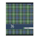 Тетрадь 36 л., А5, клетка, Alingar "Scotish cage.new style", скрепка, второй блок 60г/м2, мелованный картон (стандарт), 4 дизайна в пленке т/у