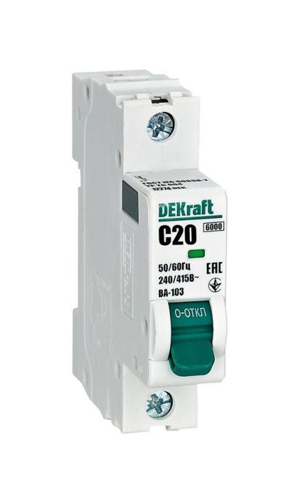 Выключатель автоматический модульный 1п C 20А 6кА ВА-103 DEKraft 12274DEK Выключатель автоматический модульный 1п C 20А 6кА ВА-103 DEKraft 12274DEK