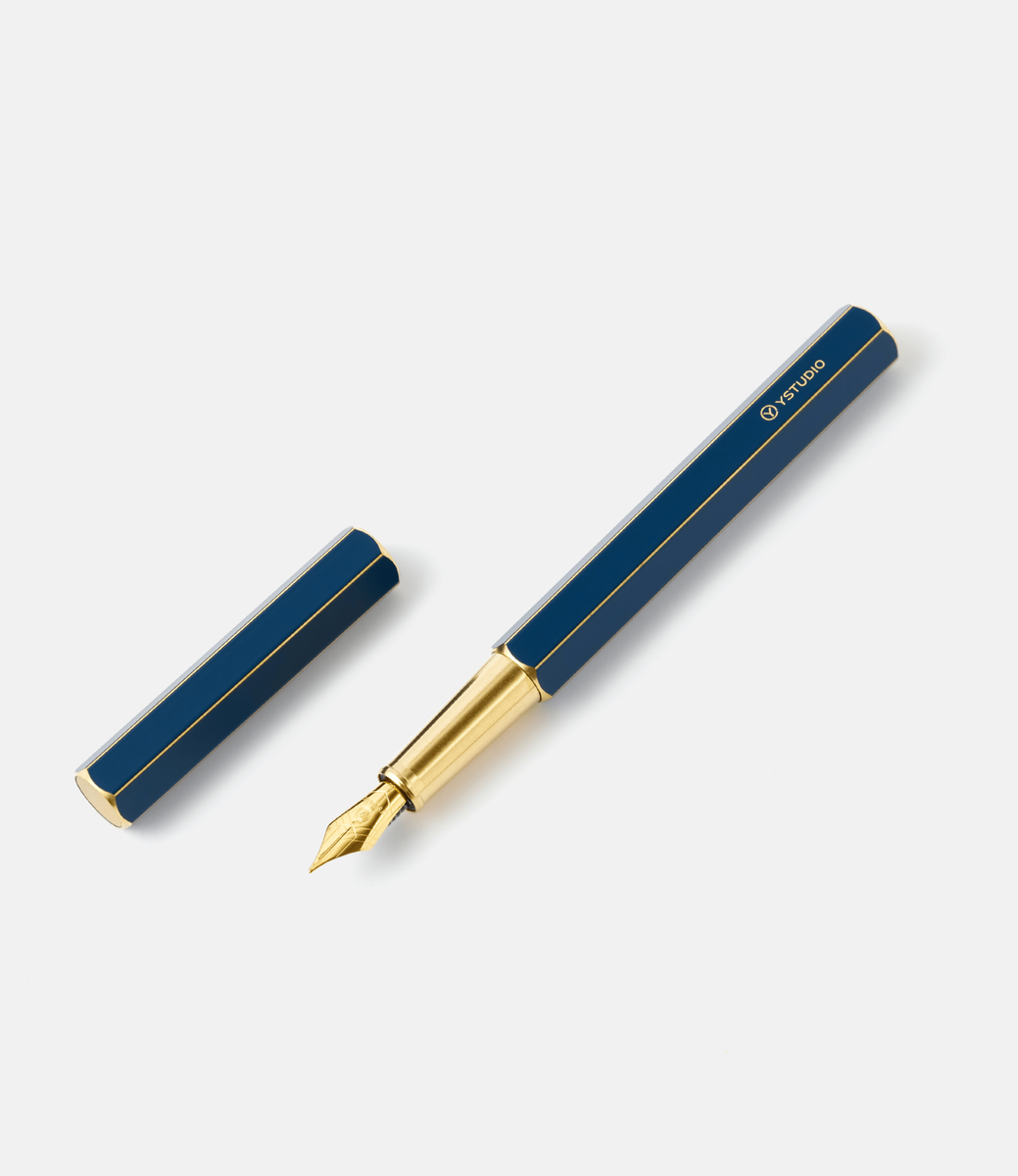 Ystudio Classic Revolve Fountain Pen Blue — перьевая ручка из латуни