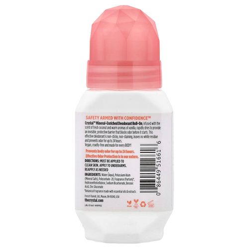 CRYSTAL, обогащённый минералами дезодорант с шариковым аппликатором, кокос и ваниль, 66 мл (2,25 жидк. унции)