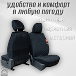 Универсальный чехол на передние сиденья из велюра в черном цвете с черной нитью