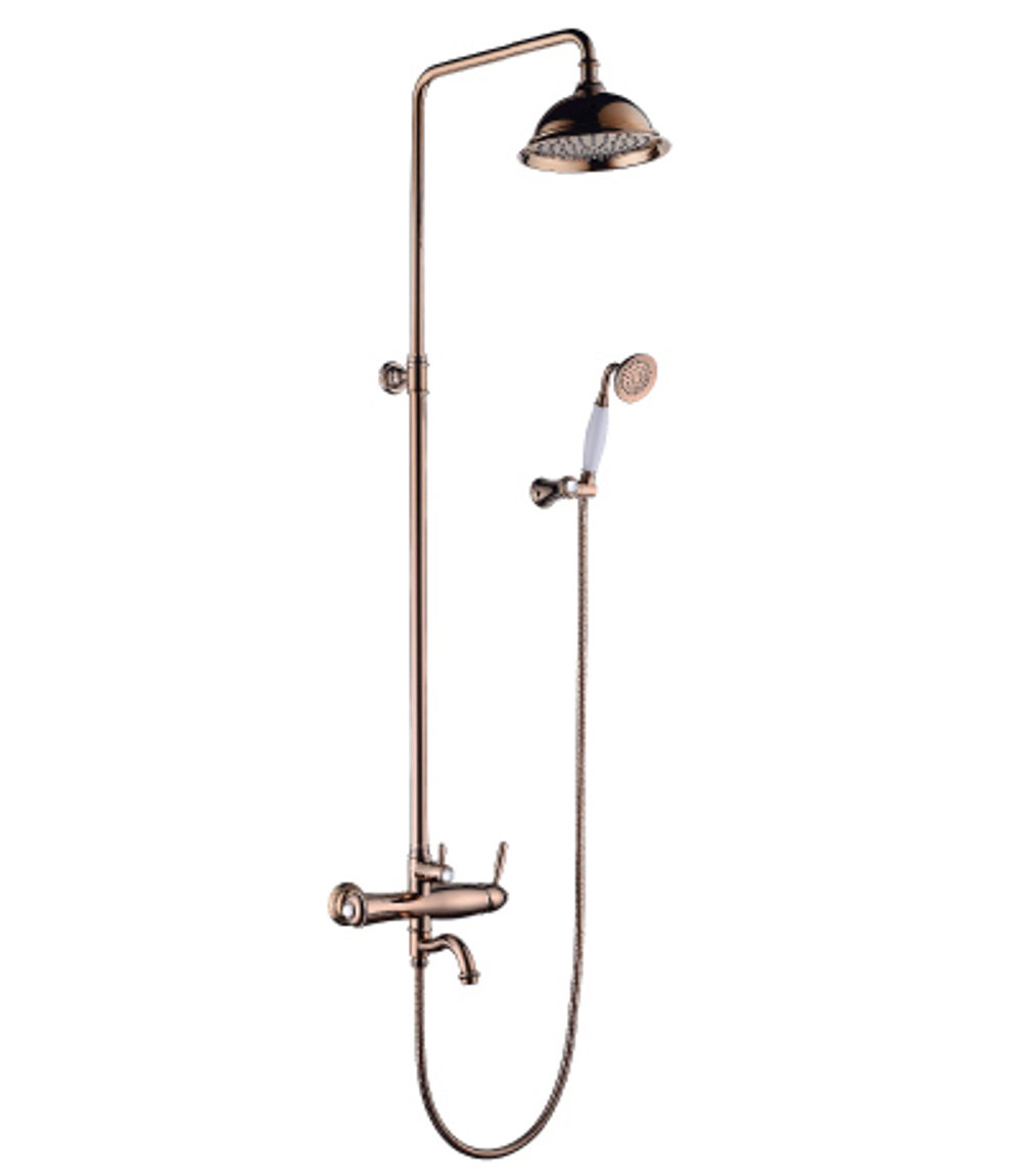 Смеситель для ванны и душа с регулируемой высотой штанги, поворотным изливом и верхней душевой лейкой "Тропический дождь" LEMARK SPARK – LM6762RG