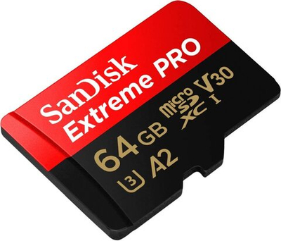 Карта памяти SanDisk Extreme Pro microSDXC 64GB UHS-I U3 V30 A2, R/W 200/90 МБ/с с адаптером