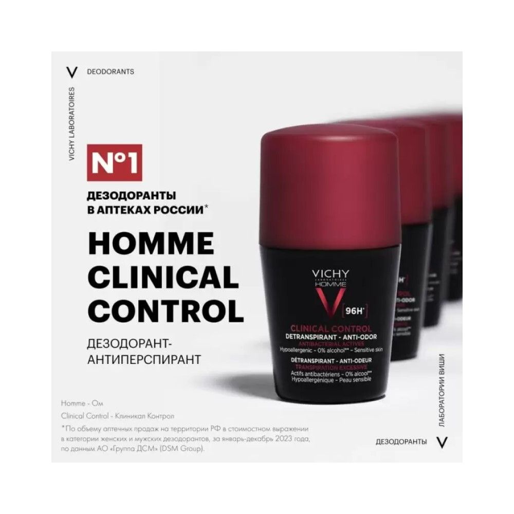 Vichy Homme Deodorant Дезодорант-антиперспирант Clinical Control 96ч, 50 мл