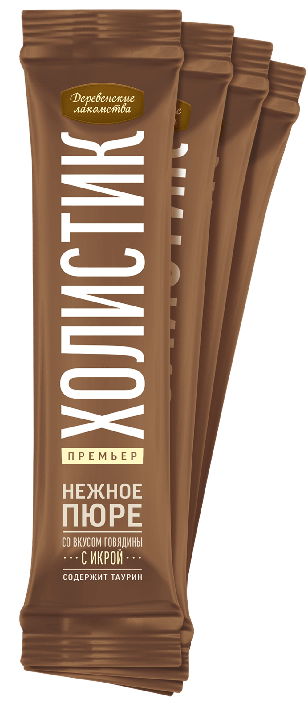 Деревенские Лакомства д/кошек "Нежное пюре из Говядины с Икрой летучей рыбы", 1шт