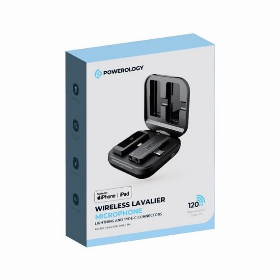 Беспроводной микрофон Powerology MFI Dual Connector Wireless Lavalier Microphone x1 Mic 1000mAh (PWMICBK) Black