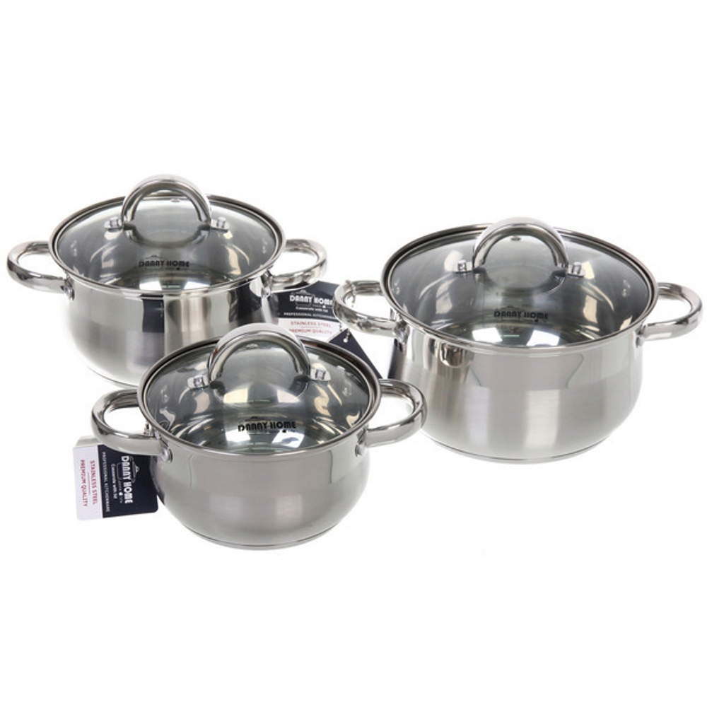 Набор посуды из нержавеющей стали ADELE 3 предмета (3 кастрюли 1,9л, 2,7л, 3,4л), DH08-6