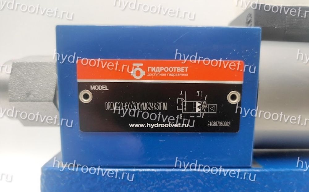 DREM20-6X/200YG24K4V - Пропорциональный редукционный клапана c предохранительным клапаном без усилителя, Ду25, давление регулировки до 200 бар, обратный клапан - есть, уплотнение V = FKM, сигнал управления 1600 мА