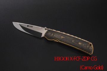 Премиальный японский нож Rockstead HIGO II X-FCF-ZDP (CG) 67 HRC - рукоять титан + карбон Camo Gold , сталь ZDP-189