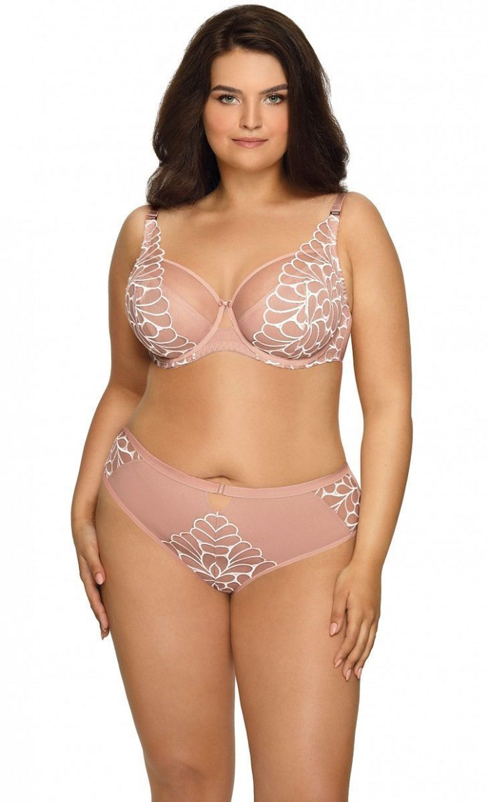 Бюстгальтер на косточках с мягкой чашкой и молочной контрастной отделкой (Размер: 65F) (Цвет: бежевый)