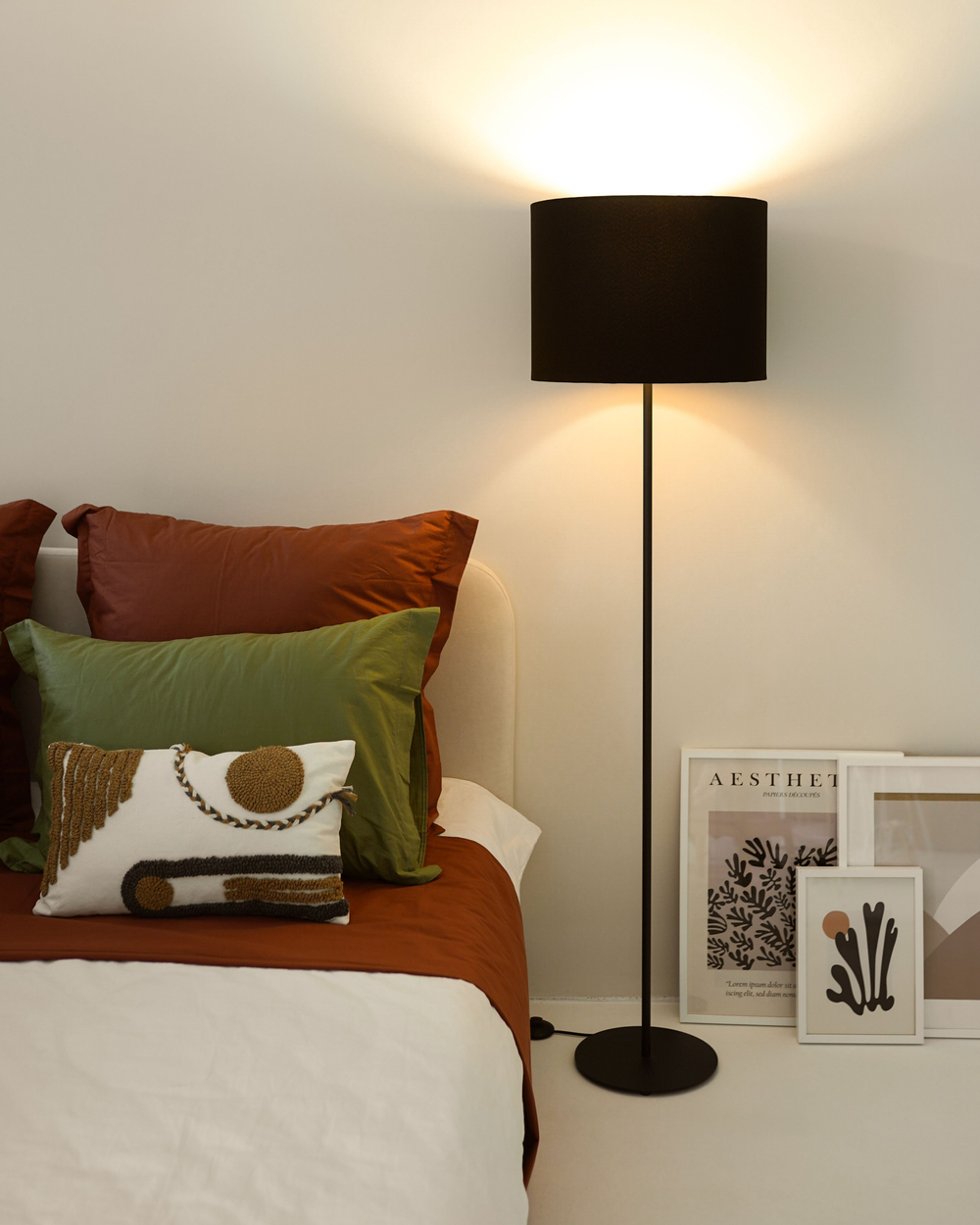 Торшер напольный золотой с белым абажуром в стиле лофт, светильник напольный классический, Чистая линия-II, E27, 60 Вт