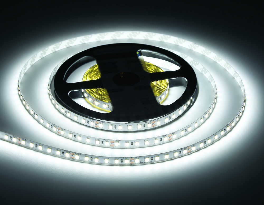 Светодиодная лента GS3103 2835 120Led/ 10W m/ 24V IP20 6500K/ 5000*8*1.2mm/ кратность резки 50mm (2 конт.)