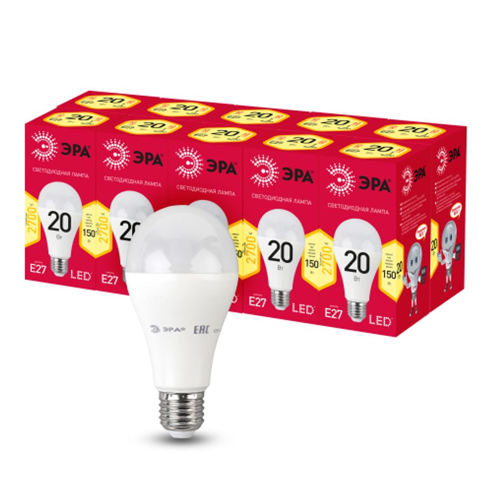 Лампа светодиодная ЭРА RED LINE LED A65-20W-827-E27 R 20Вт груша теплый белый свет Е27 | Лампы cветодиодные Груша (A)