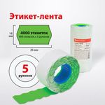 Этикет-лента 26х16 мм, волна, зеленая, комплект 5 рулонов по 800 шт., BRAUBERG, 123583