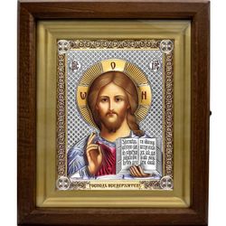 Спас Вседержитель. Икона Иисуса Христа в серебряном окладе.
