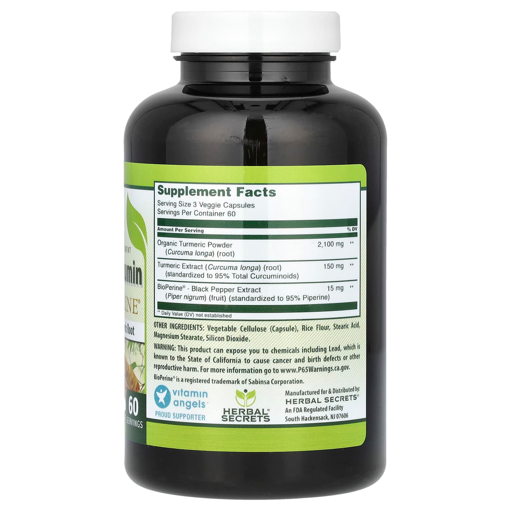 Herbal Secrets, куркумин с экстрактом черного перца, 180 вегетарианских капсул