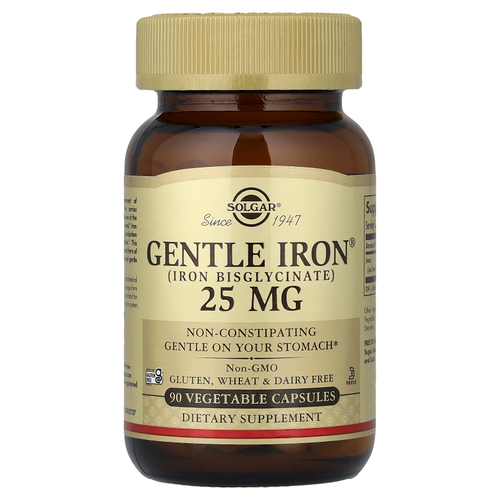 Solgar, Gentle Iron®, добавка с железом, 25 мг, 90 растительных капсул