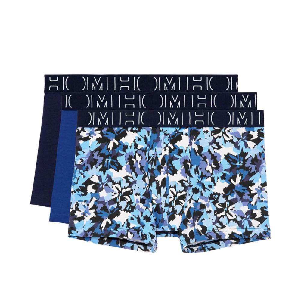 Мужские трусы боксеры набор из 3-х штук (темно-синие, синие, синие с принтом) HOM ROCKY #2 Boxer Briefs 3p 402663_40T036