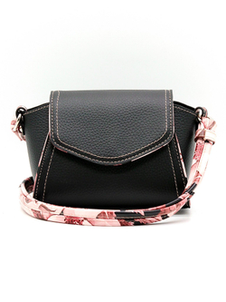 Стильная женская маленькая чёрная с розовым сумочка из искусственной кожи 21х14х8 см COSCET М-СД-174